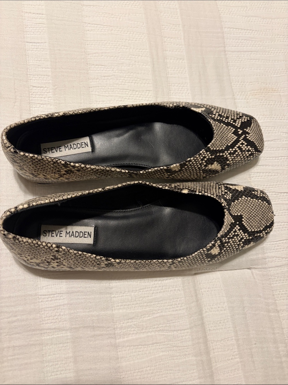 Steve Madden Snake-Print Ballet Flats in Beige and Black